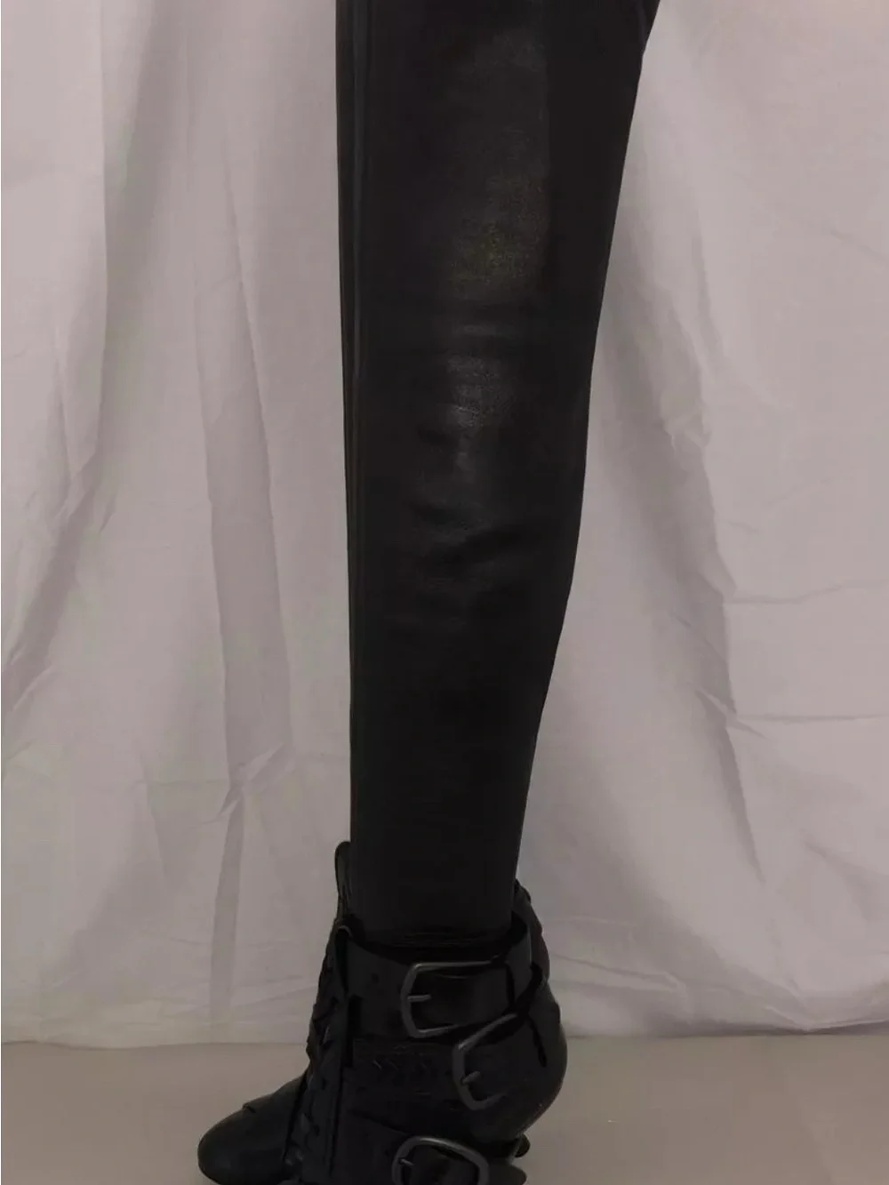Tom Ford Black Leather Over-The-Knee Buckle Boots